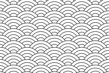 Canvas Print - Japanese repeating meandering waves in black outline on a white background. Seamless patterns for trendy fabrics, modern paper products. Suitable for coloring. Vector.