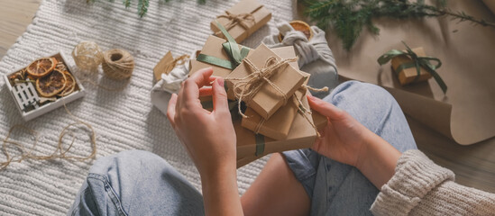 Wall Mural - christmas gift zero waste, eco friendly hand made box packaging gifts