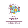 © bsd studio - Sharing manufacturing methods concept icon. Production efficiency growth. Product creation data transfer abstract idea thin line illustration. Vector isolated outline color drawing. Editable stroke