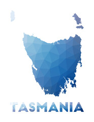 Low poly map of Tasmania. Geometric illustration of the island. Tasmania polygonal map. Technology, internet, network concept. Vector illustration.