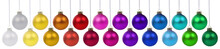Christmas Balls Many Baubles Banner Decoration Ornaments Hanging Isolated On White