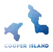 Low poly map of Cooper Island. Geometric illustration of the island. Cooper Island polygonal map. Technology, internet, network concept. Vector illustration.