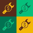 Pop art Repair price icon isolated on color background. Dollar and wrench. Vector