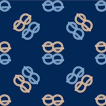 Line Nautical rope knots icon isolated seamless pattern on blue background. Rope tied in a knot. Vector