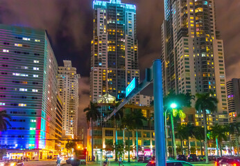 Wall Mural - Colorful night in downtown Miami