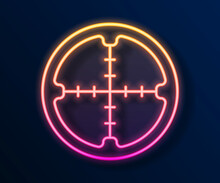 Glowing Neon Line Sniper Optical Sight Icon Isolated On Black Background. Sniper Scope Crosshairs. Vector