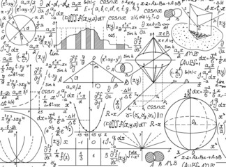 Math scientific vector seamless pattern with handwritten formulas, figures and calculations. You can use any color of background	
