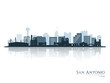 San Antonio skyline silhouette with reflection. Landscape San Antonio, Texas. Vector illustration.