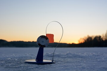 Wall Mural - Winter fishing from ice, tackle.