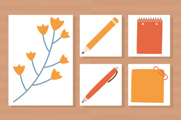 Poster - flowers and writing tools