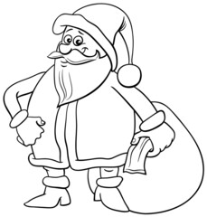 Wall Mural - cartoon Santa Claus with sack of presents coloring book page