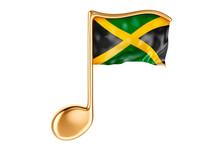 Musical Note With Jamaican Flag. Music In Jamaica, Concept. 3D Rendering