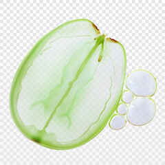 Grape slice and oil bubbles isolated realistic vector illustration. Concept grapeseed oil. Pure natural organic ingredient for cosmetic beauty product