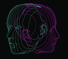 Aufkleber - 3D wireframe model of a human heads. Concept for Machine Learning, Artificial intelligence and Robotics themes.