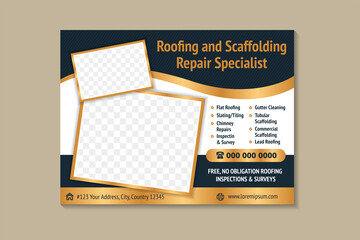 Wall Mural - roofing and scaffolding repair specialist banner design template. construction poster design with ph