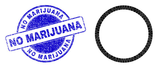 Wall Mural - Low-Poly triangulated contour circle icon illustration with NO MARIJUANA unclean seal. Blue seal contains No Marijuana tag inside circle it. Contour circle icon is filled with triangle mosaic.