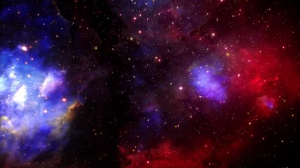 Wall Mural - loop space flight deep space exploration travel to colorful red blue cloud nebula. 4k 3d loop space 