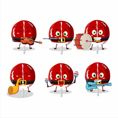 Sticker - Cartoon character of red candy cookies christmas playing some musical instruments