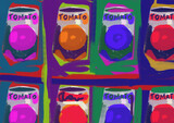 Aesthetic tomato duplicated in the style of Andy Warhol and pop art but with grunge and street art style, mix-media art, pop art. Energetic painting with intense color. Illustration for art industry