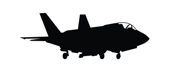 Military attack aircraft silhouette vector on white background, military vehicle technology, set of air force weapon in black and white.