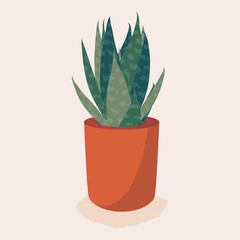 Succulent houseplant illustration. Scandinavian cozy home decor. Flat vector cartoon icon illustration of house plant isolated