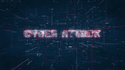 Wall Mural - Cyber attack title on a digital binary code network and data background