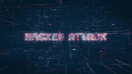 Wall Mural - hacker attack title on a digital binary code network and data background