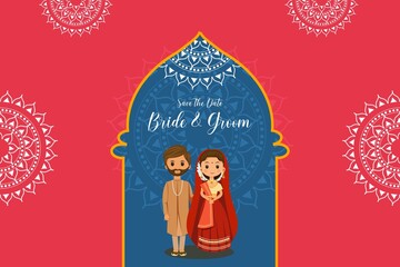 Wall Mural - Indian Wedding Invitation Card Bride and Groom
