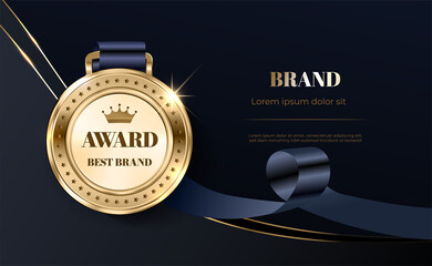 Wall Mural - winner award champion realistic golden trophy and crown template