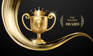 Winner award champion realistic golden trophy and crown template 