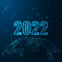 Wall Mural - abstract 2022 happy new year to the world concept banner with globe map