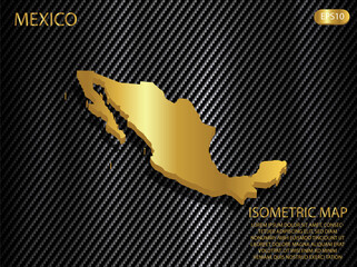 isometric map gold of Mexico on carbon kevlar texture pattern tech sports innovation concept background. for website, infographic, banner vector illustration EPS10