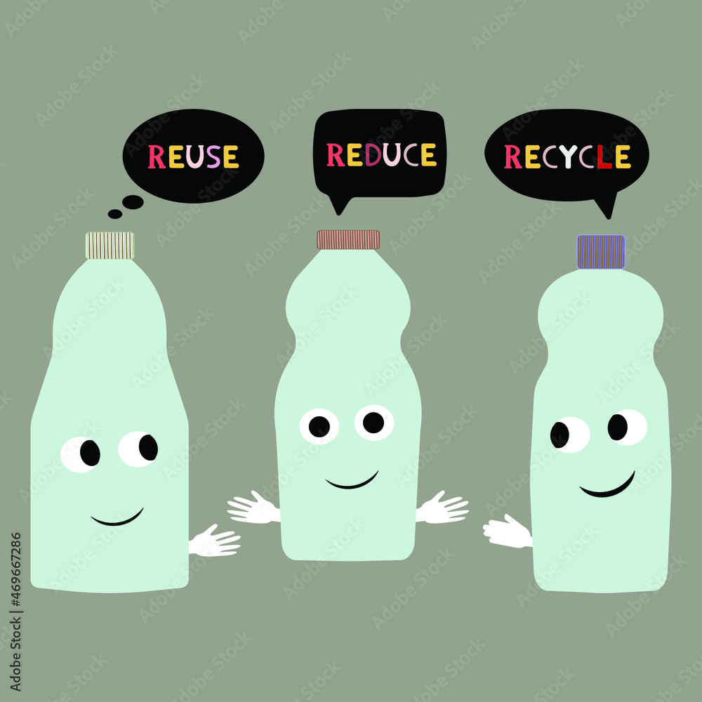 Vector de Stock Eco illustration with doodle plastic bottles with hands ...