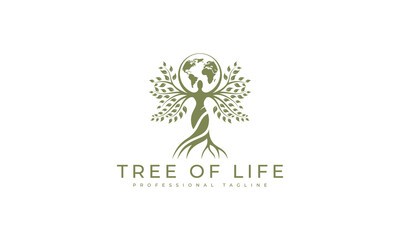 woman tree and earth. tree of life logo design