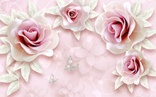 3d Wallpaper Pink Flowers With White Branches And Silver Butterflies On Pink Flowers Background