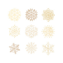Set Of Nine Snowflakes Painted In Watercolor. Beige Snowflakes On White Background