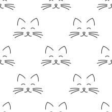 Cat Face Drawing Seamless Pattern.