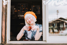 Albino Girl At A Cafe, White Tone