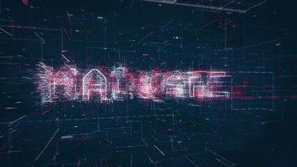 Wall Mural - malware title key word build up animation on a binary code digital network background