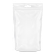 White Blank Foil Food Doy Pack Stand Up Pouch Bag Packaging With Zipper. Illustration Isolated On White Background. Mock Up, Mockup Template Ready For Your Design. Vector EPS10