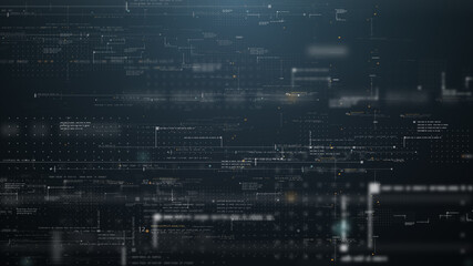 Fototapete - Futuristic simulation of 5G network concept, artificial intelligence quantum physic matrix particles deep learning performing analytic computational head up display