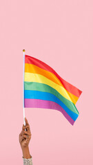 Sticker - LGBTQ+ pride flag with woman’s hand raising