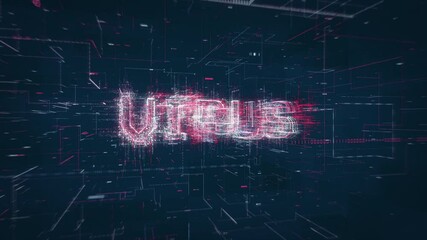 Poster - Virus title key word build up animation on a binary code digital network background