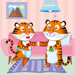 Cute cartoon tigers husband and wife in the living room. Vector illustration