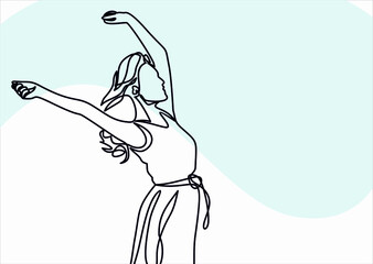 Sticker - line art or Drawing of a woman stretching arms is relaxing picture vector illustration