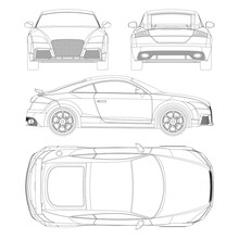 Coupe Sport Car Vector Template. Sport Car Blueprint. Car On White Background. Mockup Template For Branding. Blank Vehicle Branding Mockup.