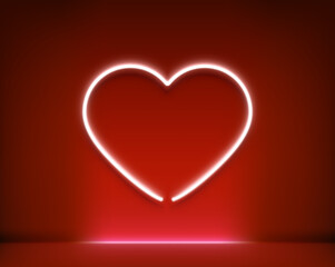 Aufkleber - Neon glowing heart shape in dark red interior. 3d style realistic vector illustration