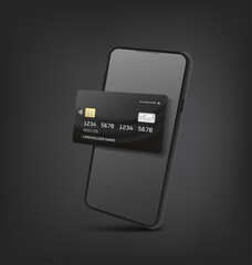 Aufkleber - Black smartphone with blck card. Banking application concept