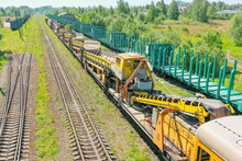 Train Composition Of Special Purpose For Laying Gravel And Rail, Railway Construction.