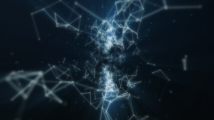 Wall Mural - abstract connected dots and lines on blue background with bokeh. business, science, communication, n